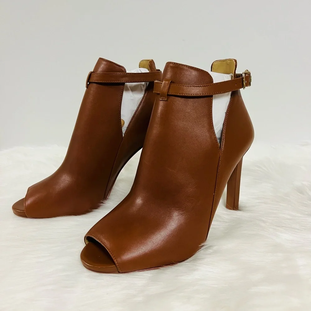MICHAEL Michael Kors Lawson Leather Open-Toe Ankle Boot In Luggage Size … - Picture 2 of 10